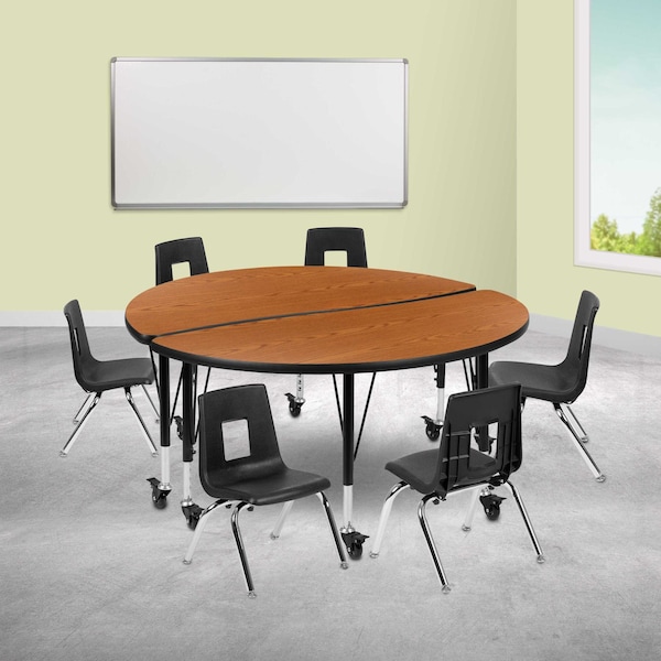 Flash Furniture Round 47.5 W, 48 L, 25 H, Chrome, Laminate, Particleboard, Plastic, Steel, Wood Grain XU-GRP-12CH-A48-HCIRC-OAK-T-P-CAS-GG - main